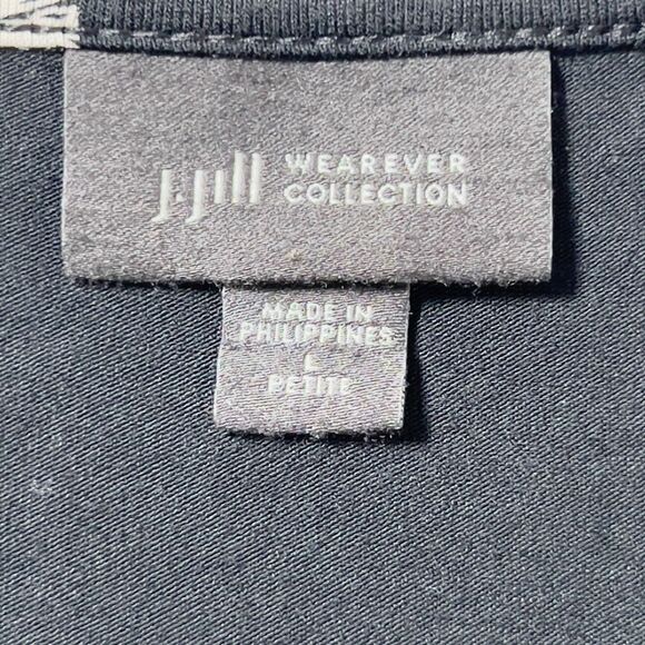 J. Jill Wearever Collection Midi Dress Womens Sz PL Black Printed Elastic Waist - Picture 6 of 11
